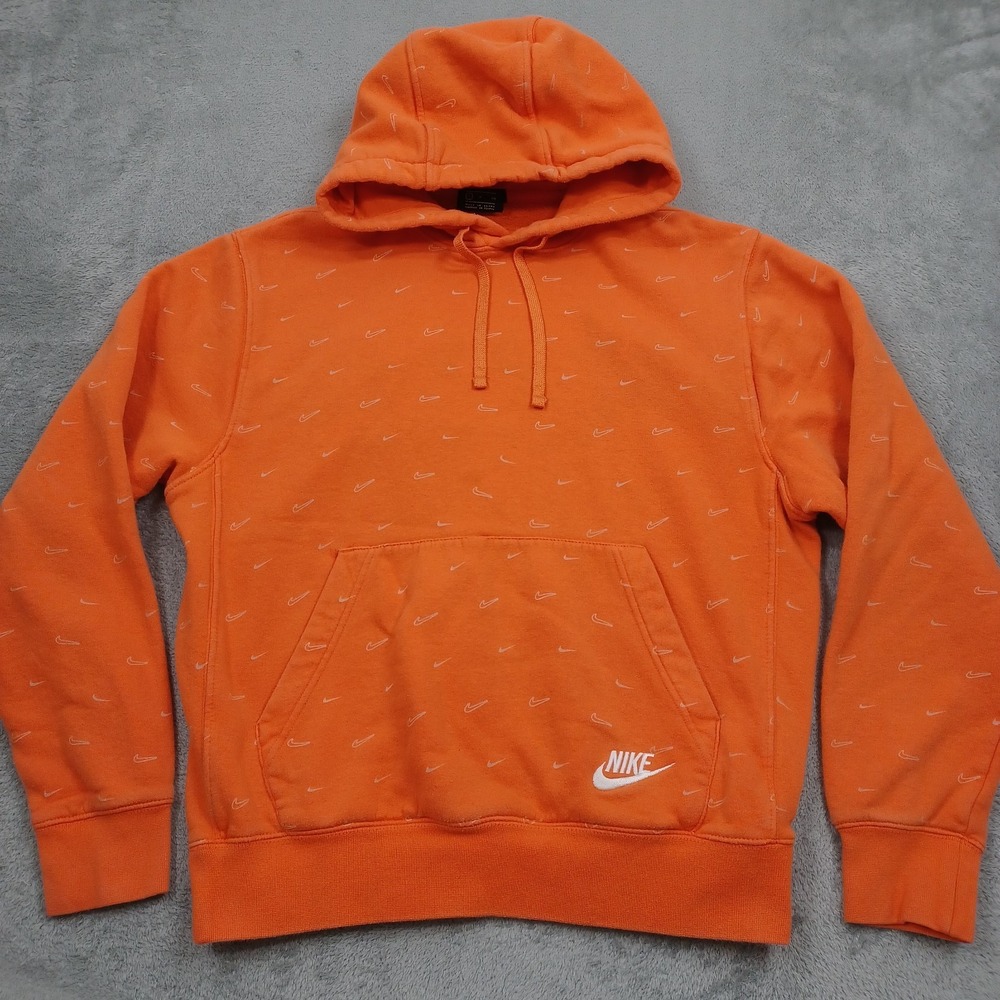 Nike Sweater Mens Small Orange All Over Print Pullover Hoodie Casual